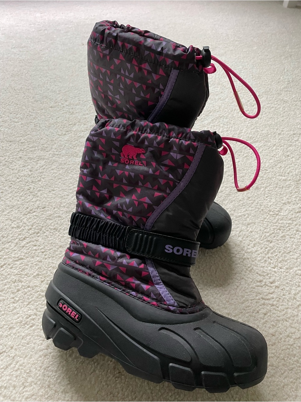 Sorel Youth 3 Flurry Print Winter Boots Pink Gray Girls